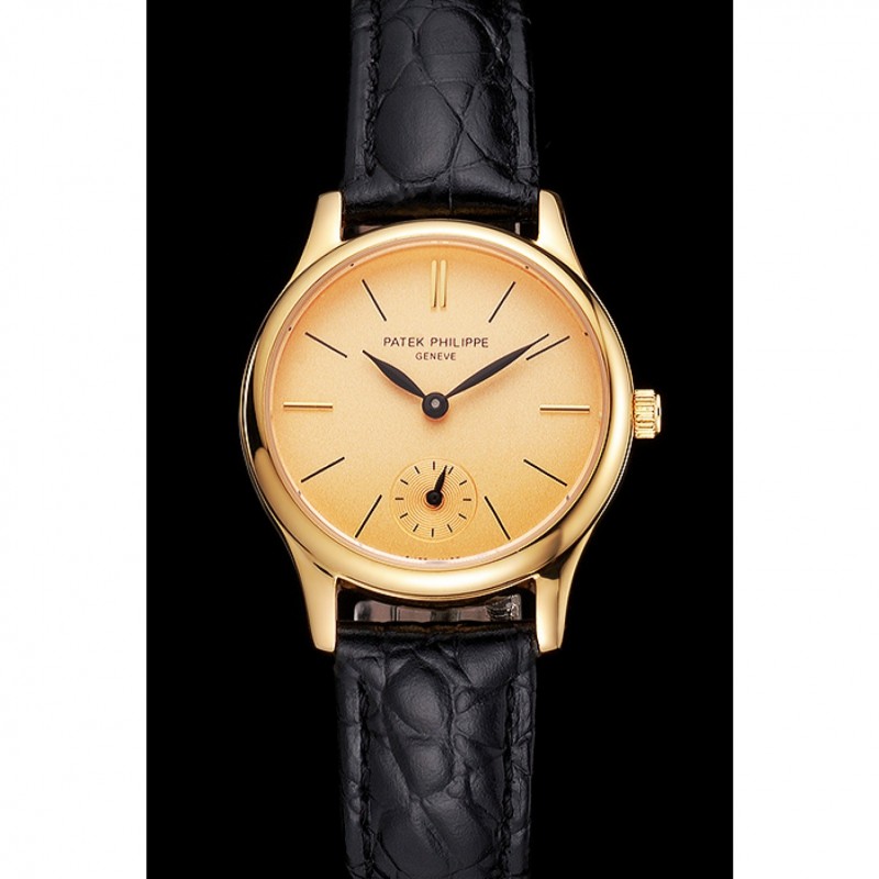 Patek Philippe Calatrava Gold Dial And Case Gold Case Black Leather Strap-1