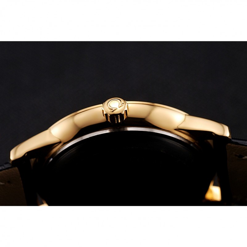 Omega De Ville Prestige Small Seconds White Dial Gold Case Black Leather Strap-8