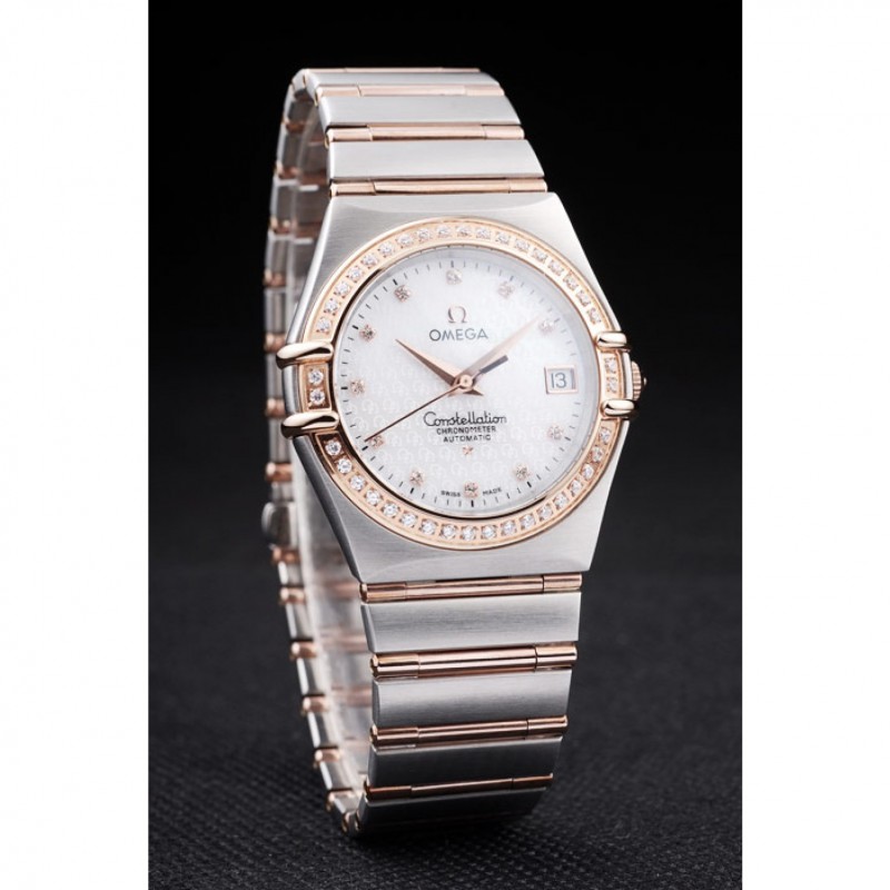 Omega Swiss Constellation Jewelry Diamond Case Omega Emblem White Dial 98111-2