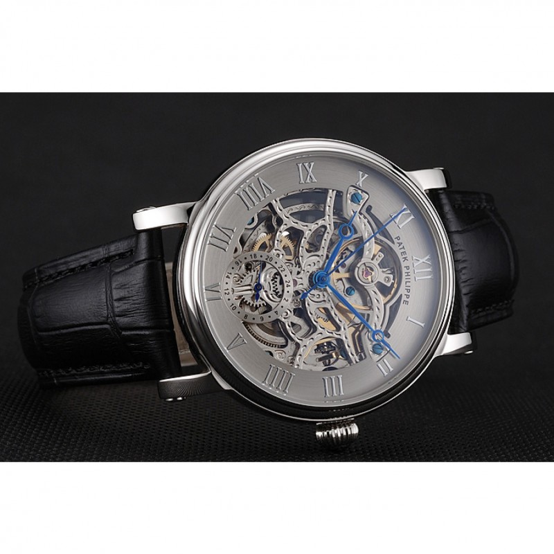 Patek Philippe Grand Complications Gray Skeleton Dial Stainless Steel Case Black Leather Strap 1453811-4