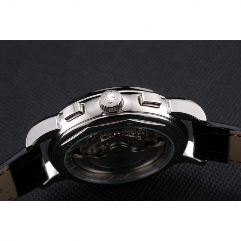 SS Replica Watches Patek Philippe Perpetual Calendar Tourbillon Two Tone Dial Stainless Steel Case Black Leather Strap-7