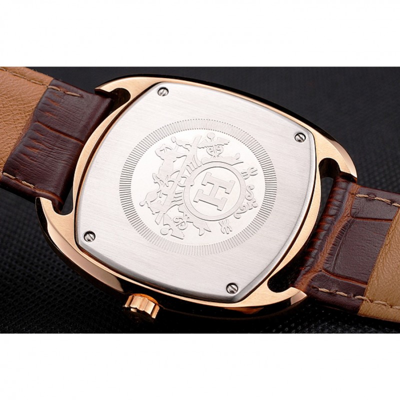 Hermes Dressage White Dial Rose Gold Case Brown Leather Strap-8