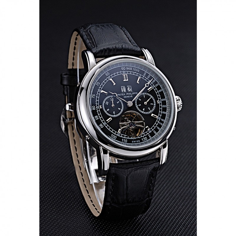 Cheap Patek Philippe Geneve Grand Complications Black Face Tourbillon Stainless Steel Black Band 622155-2