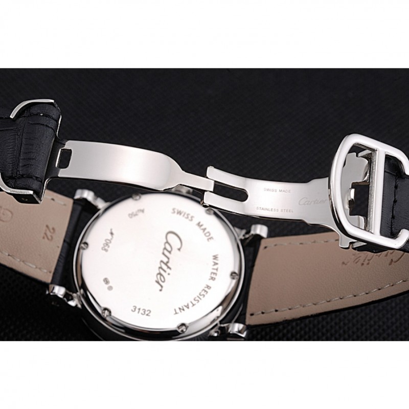 Best Replica Watches Cartier Rotonde White Dial Stainless Steel Case Black Leather Strap 622757-6