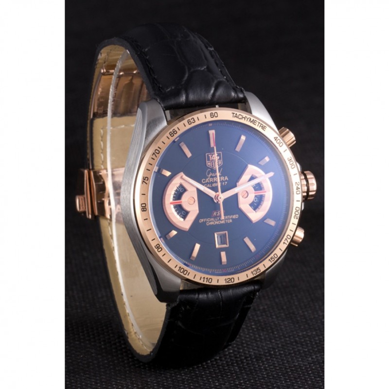 Tag Heuer Carrera Stainless Steel Case Black Dial Black Leather Strap-2