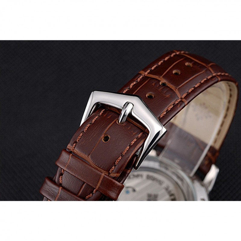 Patek Philippe Day Date Tourbillon White Dial Stainless Steel Case Embossed Bezel Brown Leather Strap 622837-5