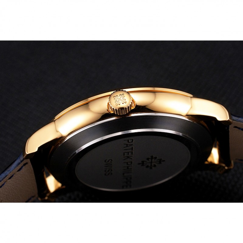 Patek Philippe Calatrava Date Blue Guilloche Dial Gold Case Blue Leather Strap-8