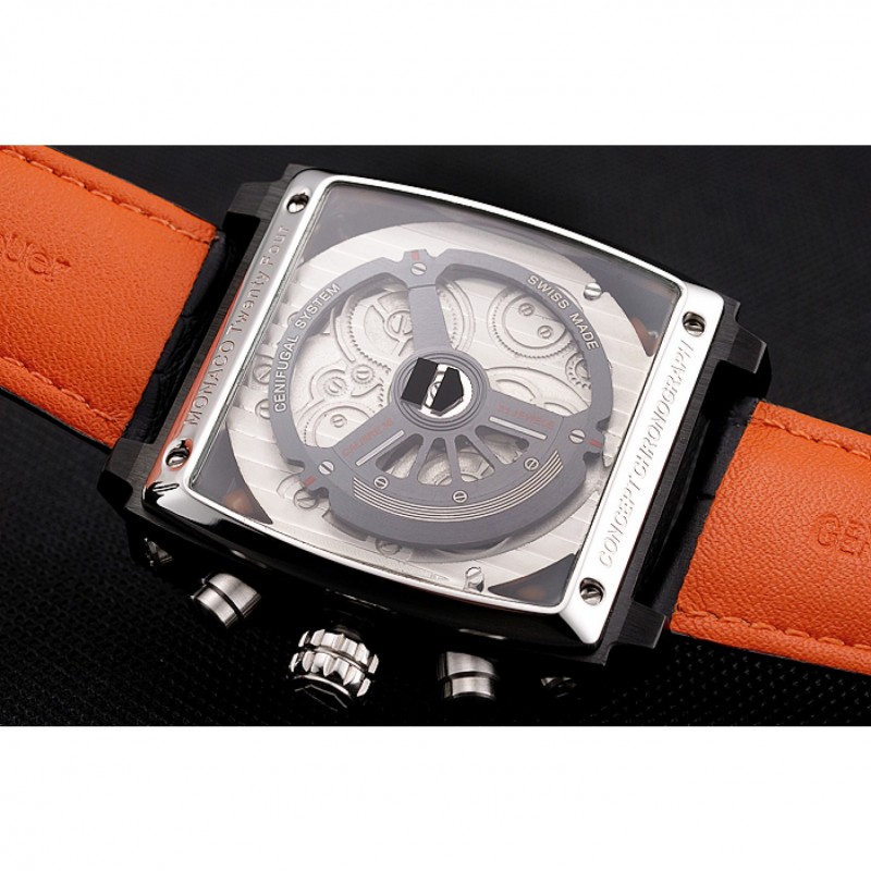 Tag Heuer Monaco Calibre 36 Blue And Orange Stripes Dial Black Leather Strap 622302-6