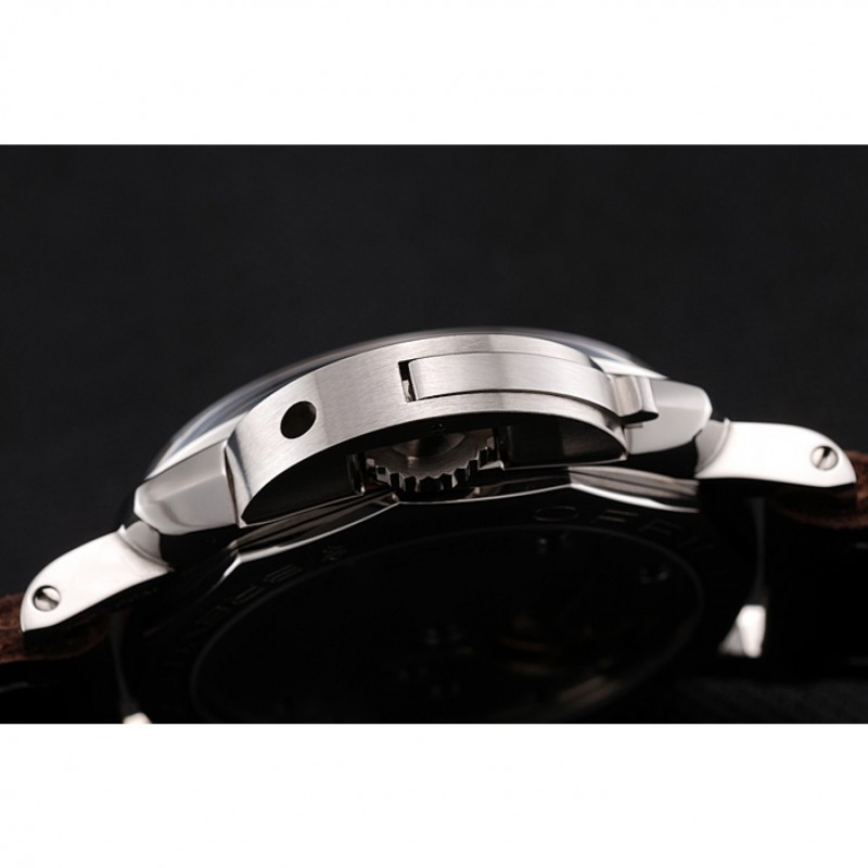 Swiss Panerai Luminor Black Dial Stainless Steel Case Brown Leather Strap 1453854-8