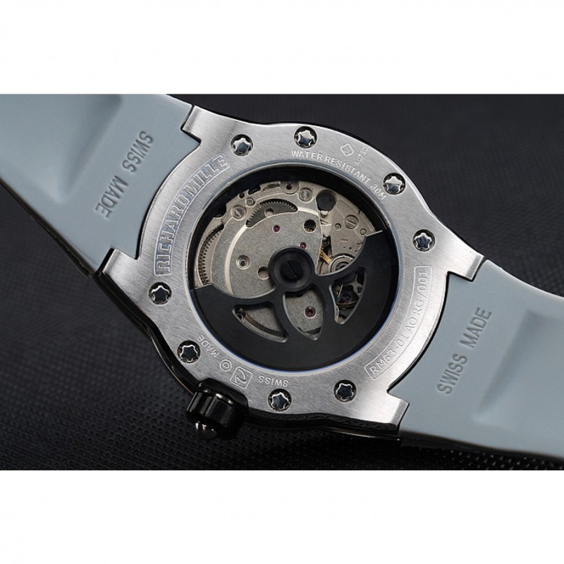 Luxury Replica Watches Richard Mille RM 033 Extra Flat Automatic Diamond Case Grey Rubber Bracelet 1454194-4