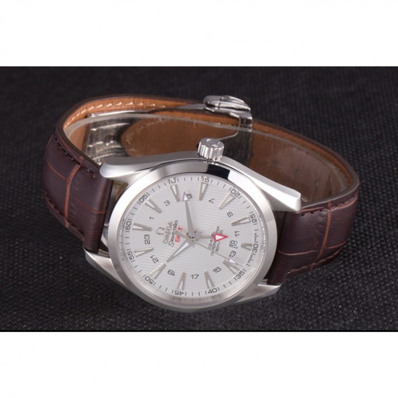 Omega Seamaster Silver Bezel with White Dial and Brown Leather Band 621573-4
