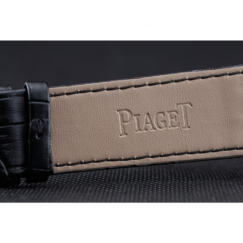 Piaget Emperador Limited Edition Black Dial Engraved Gold Case Black Leather Bracelet 1454137-6