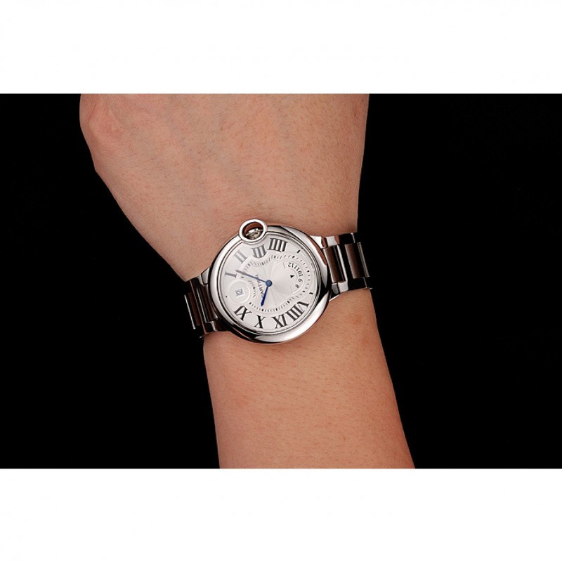 Swiss Cartier Ballon Bleu Two Timezone White Dial Stainless Steel Bracelet 1453879-8