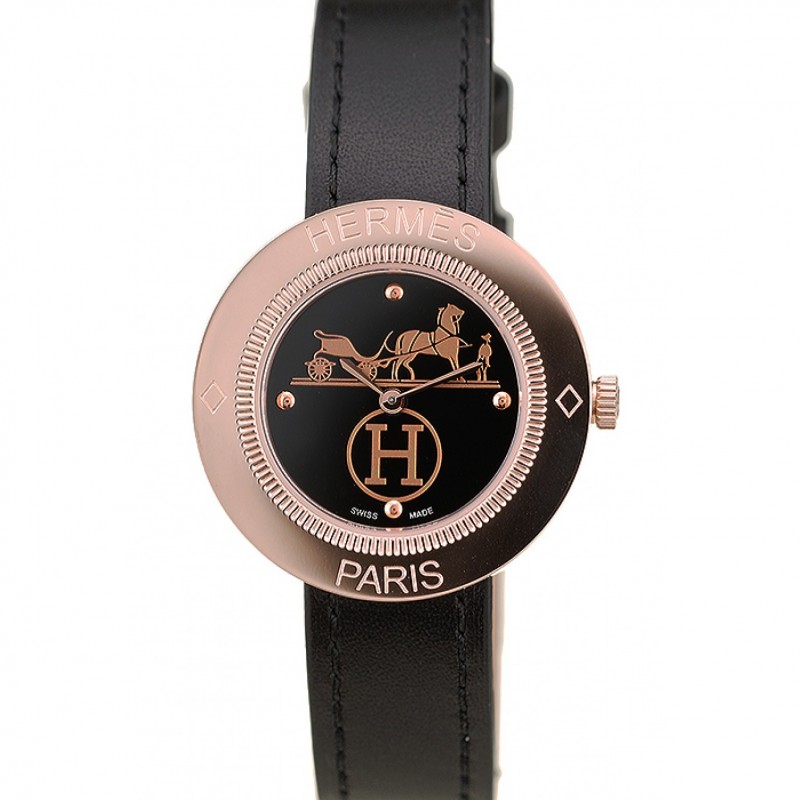 AAA Hermes Classic MOP Dial Black Leather Strap-0