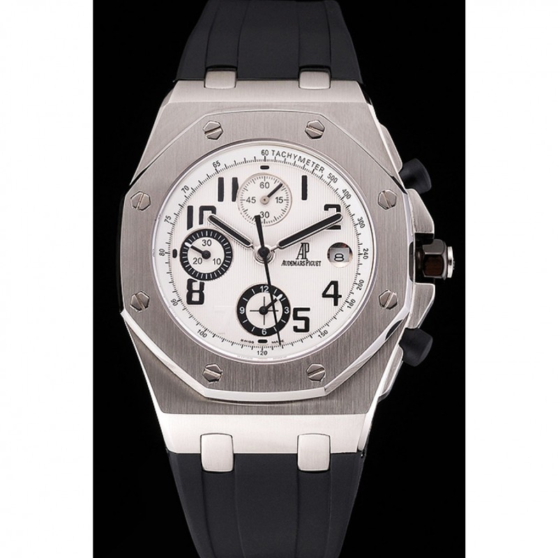 Swiss Audemars Piguet Royal Oak Offshore White Dial Stainless Steel Case Black Rubber Strap 622853-1
