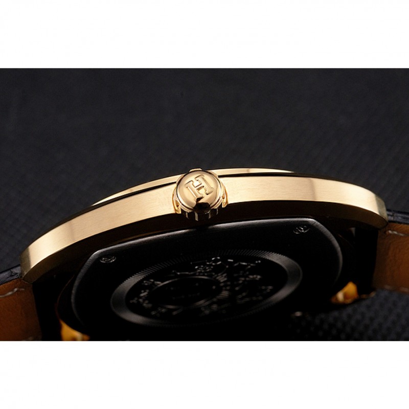Hermes Dressage Blue Dial Gold Case Black Leather Strap-8
