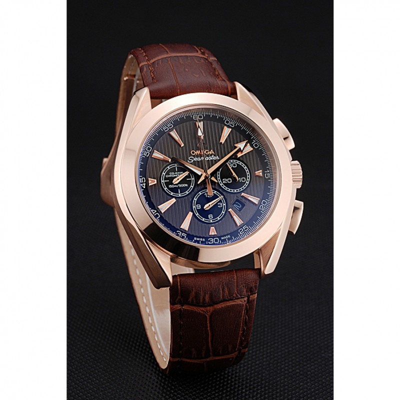 Best Omega Seamaster Aqua Terra Chronograph Teak-Black Dial Brown Leather Bracelet 622531-2
