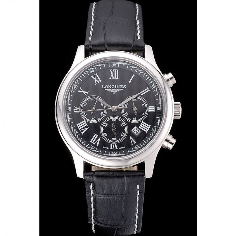 Longines Master Collection Black Leather Strap Black Dial 80224-1