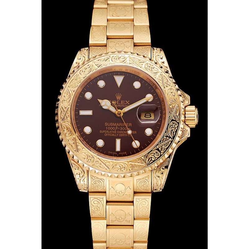 SS Replica Watches Rolex Submariner Skull Limited Edition Brown Dial Gold Case And Bracelet 1454070-1