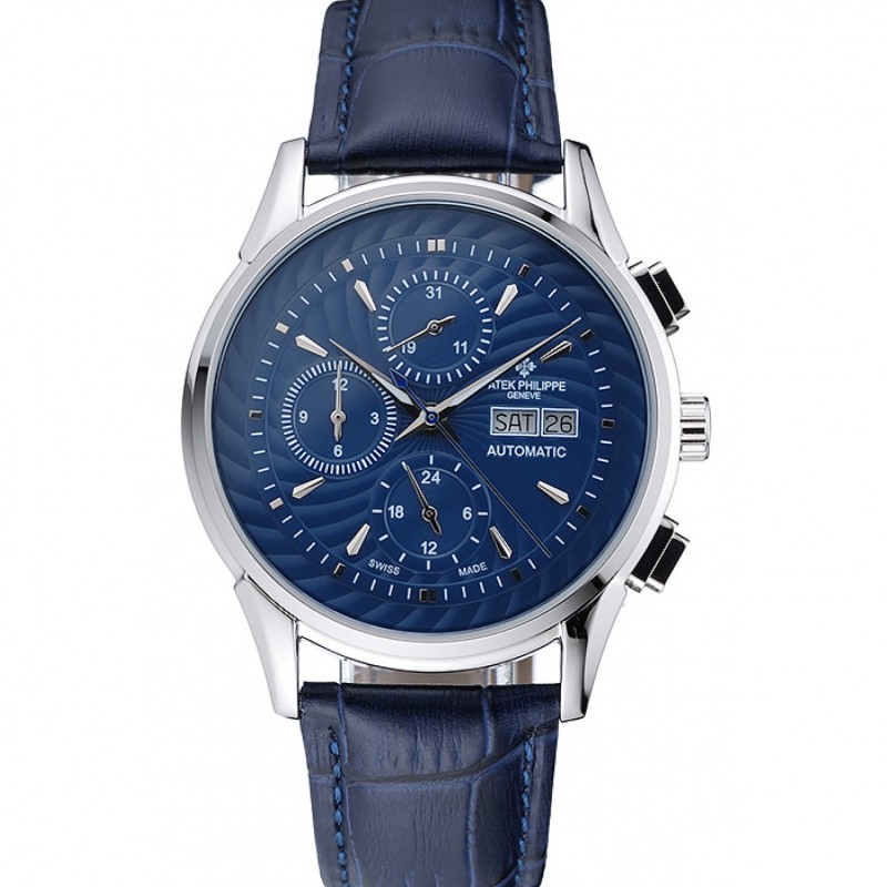 Best Patek Philippe Grand Complications Blue Dial Silver Case Blue Leather Bracelet 1454241-0