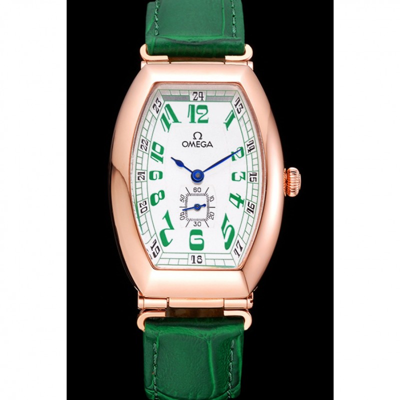 Omega Sochi Petrograd White Dial Gold Case Green Leather Strap 622821-1