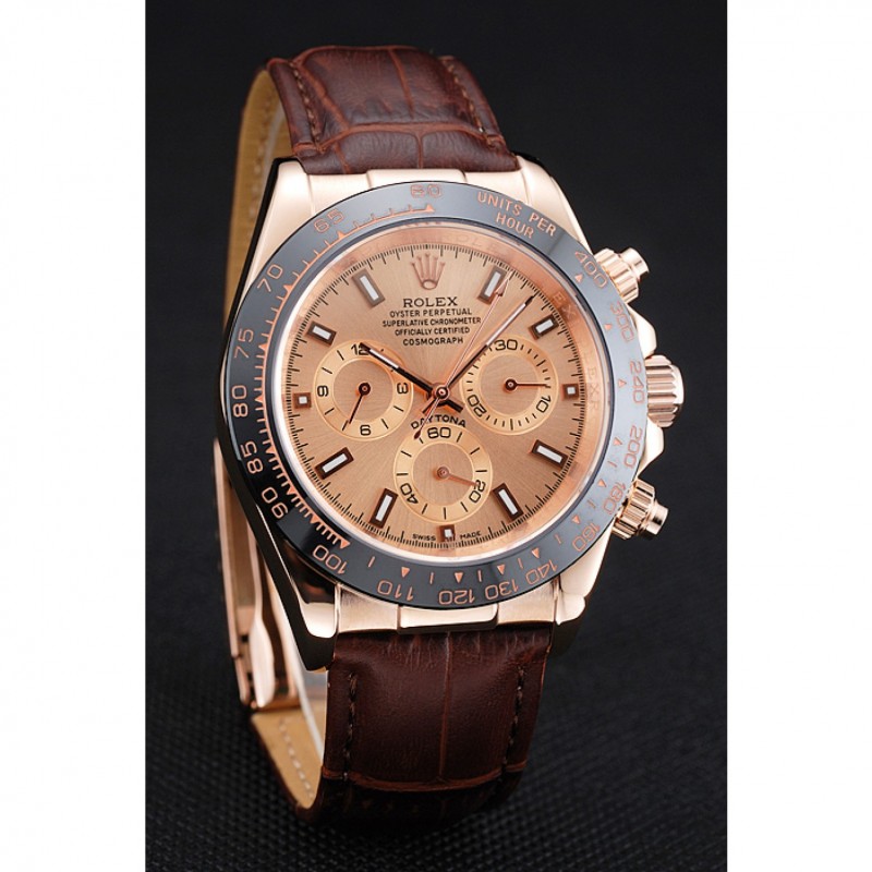 High End Rolex Cosmograph Daytona Brown Dial Rose Gold Case Brown Leather Bracelet 1454243-2